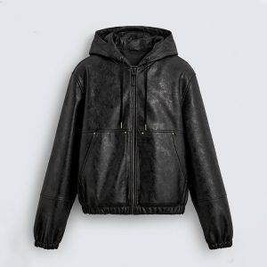 کاپشن چرم کلاهدار